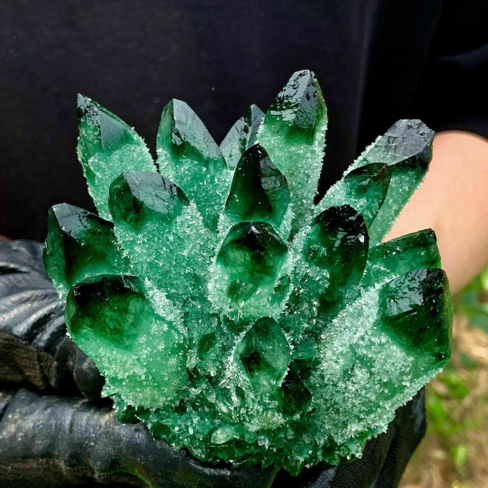 300-400G Large Green Phantom Quart Crystal Healing Cluster Mineral Rocks Gifts