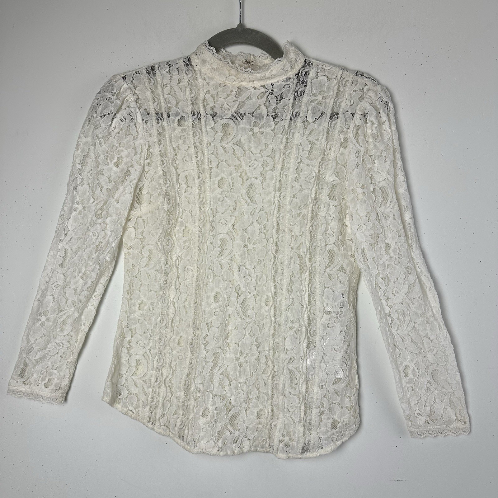 Reformation Kruger Ivory Lace Top Mock Neck Sheer Romantic Feminine Boho Chic XS