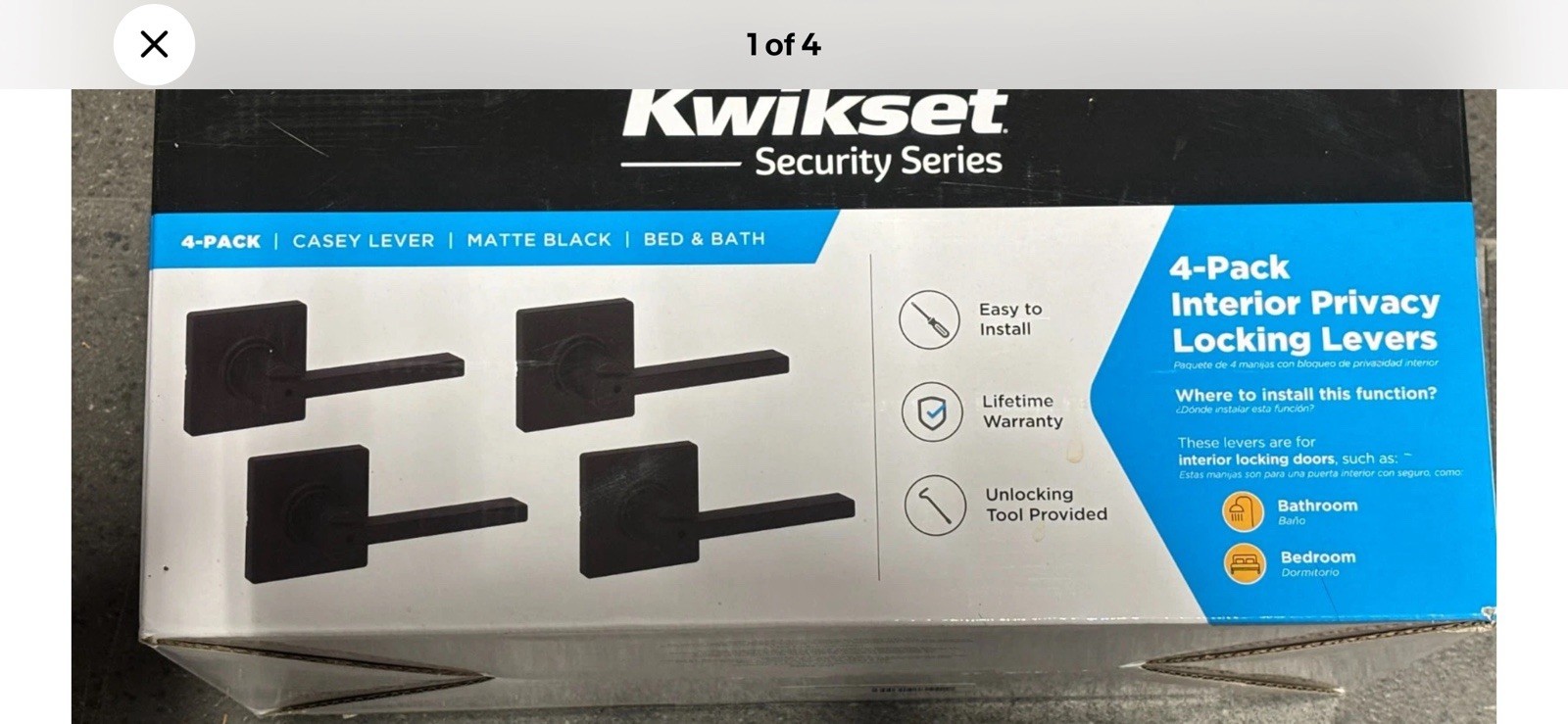 *4-Sets* Kwikset Casey Interior Privacy Locking Door Handle Matte 93002-943