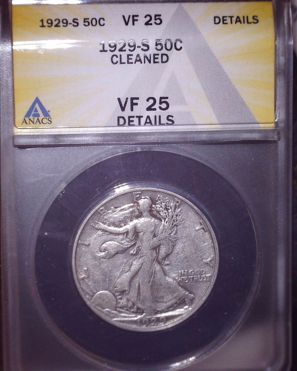 1929-S Walking Liberty Liberty Half Dollar, ANACS VF 25, Issue Free