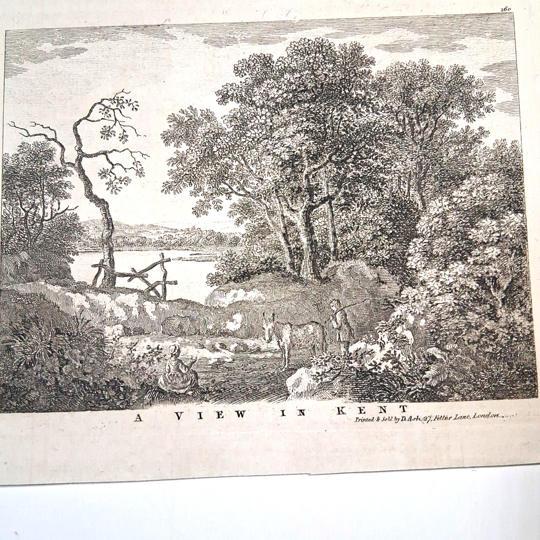 Antique A View in Kent England Landscape Engraving D. Ash London Antique A View in Kent England Landscape Engraving D. Ash London