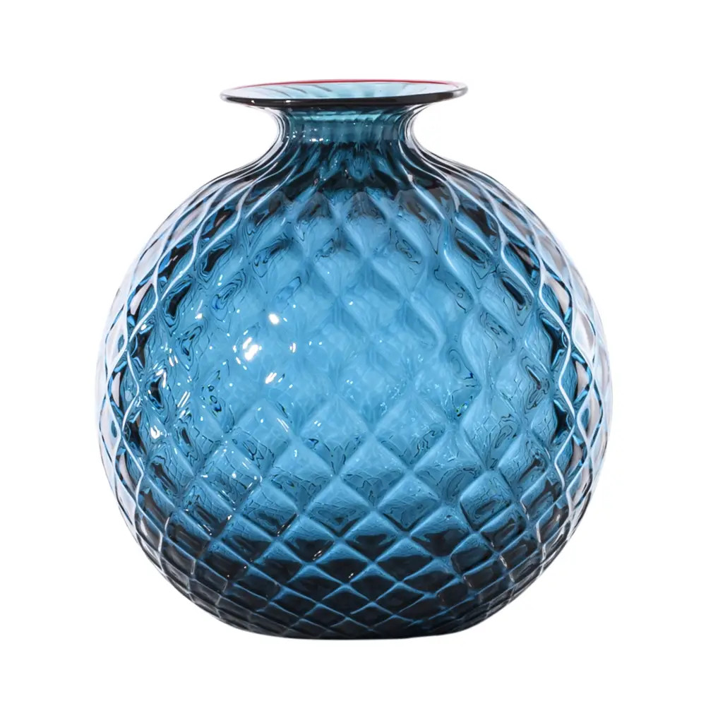 Venini Balloton Monofiore 100.18 Murano Vase Medium Horizon Blue Red Thread