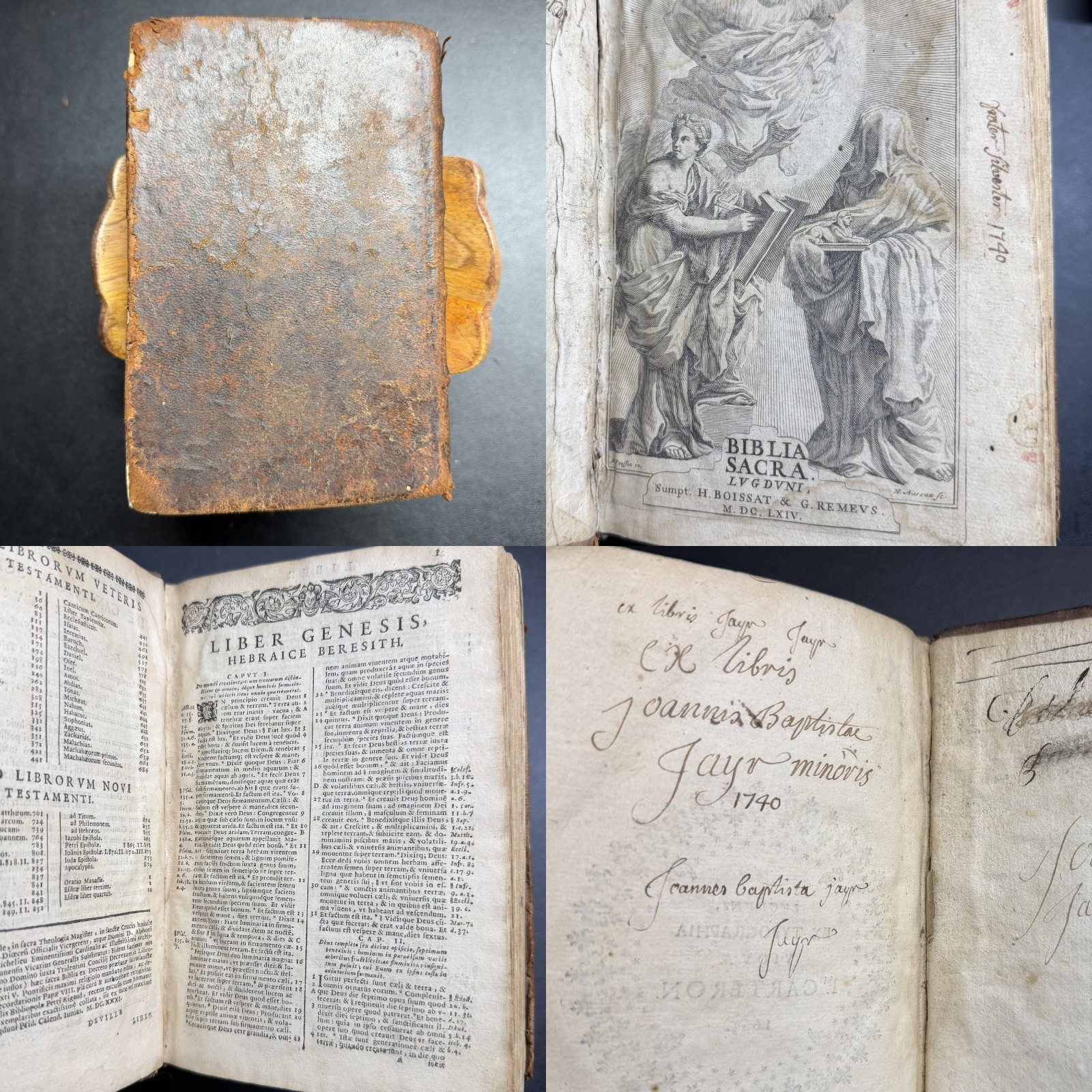 1664 ✝️ Holy Bible Latin Biblia Sacra Lyon Poussin Engraved Title Provenance