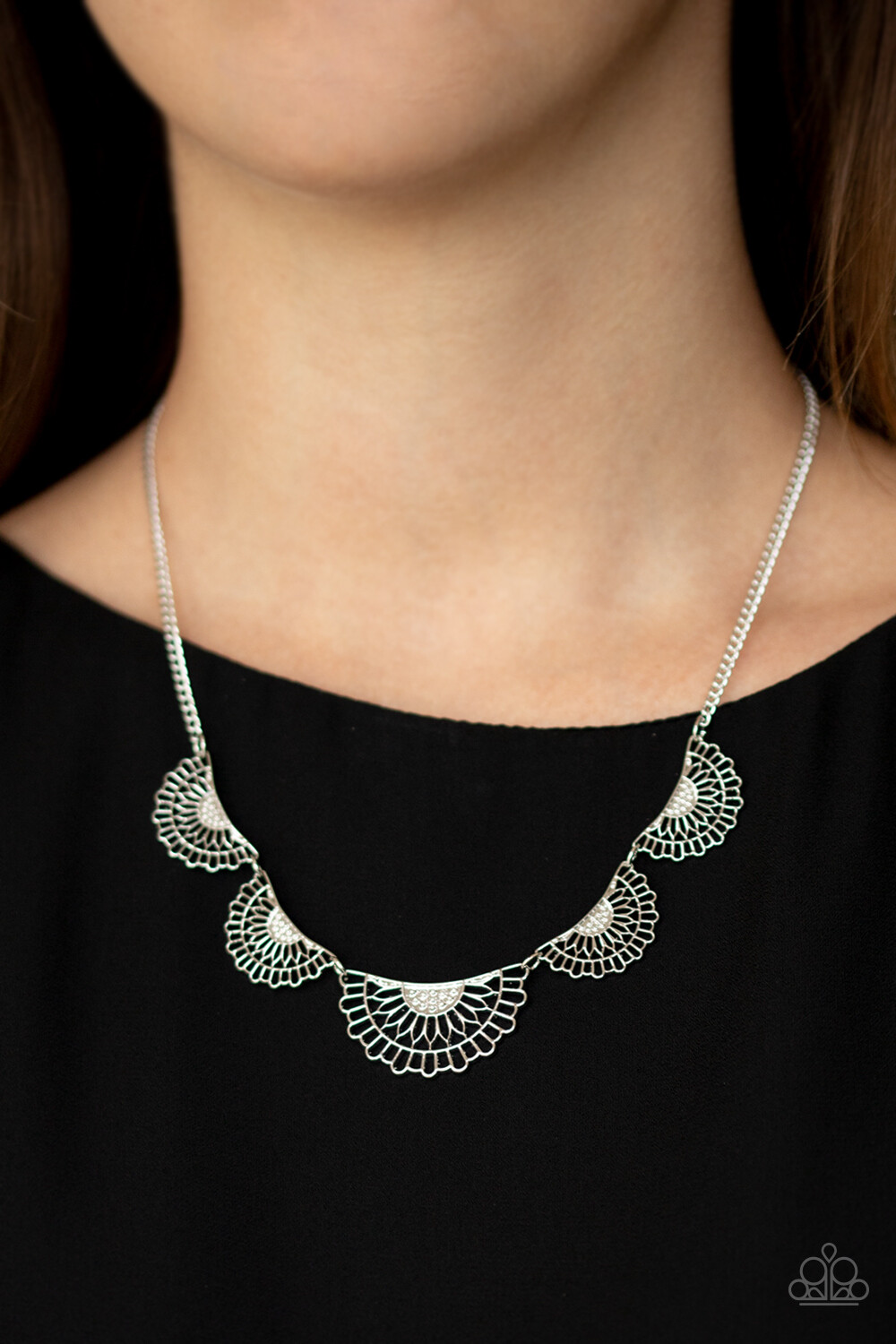 Fanned Out Fashion Silver Necklace Paparazzi New