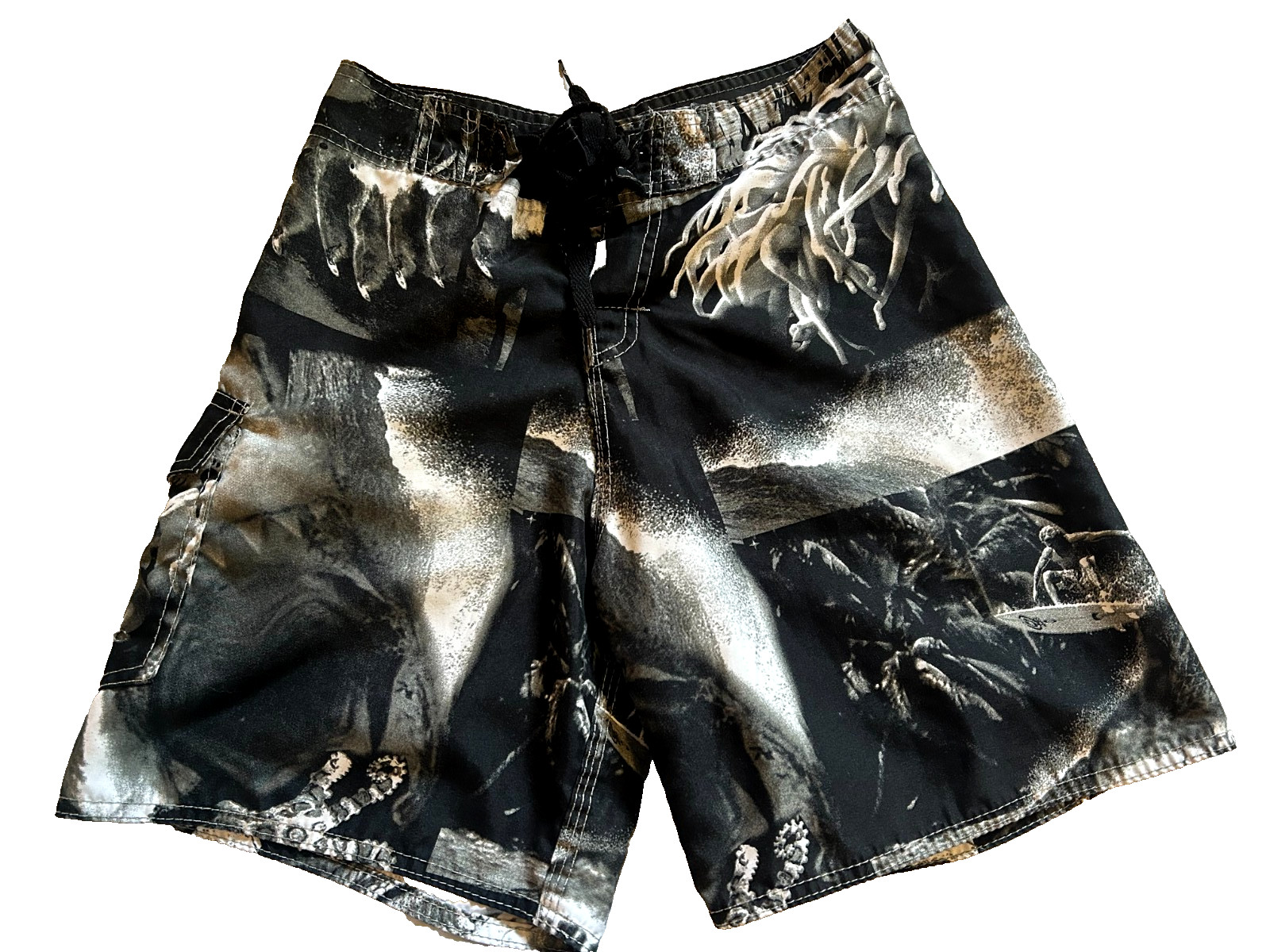 Vintage Billabong Board Shorts Boys 10 (26 inch) Black Gray Surfer Divers Shark
