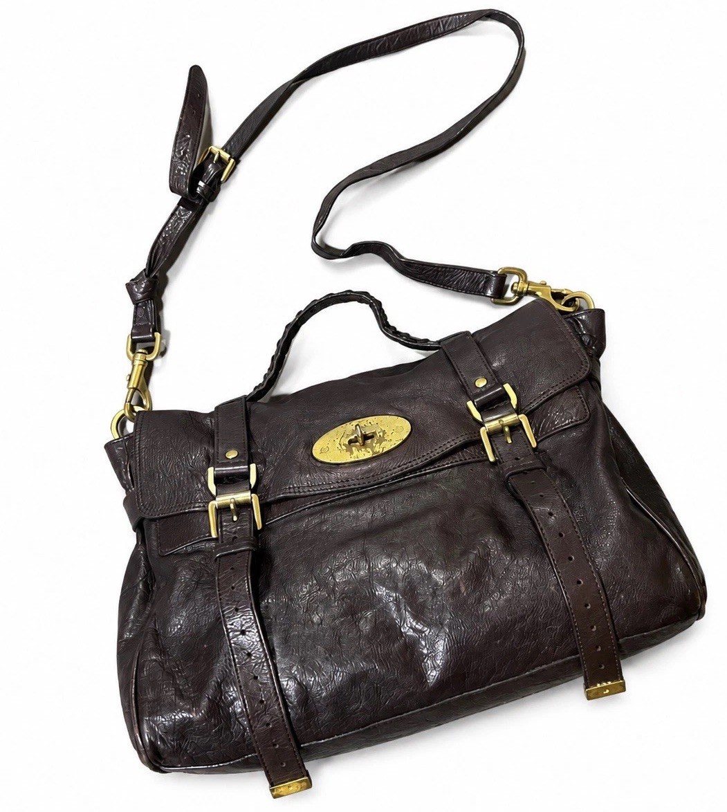 100% Authentic Vintage Mulberry Alexa Bag Dark Brown Leather Shoulder Satchel