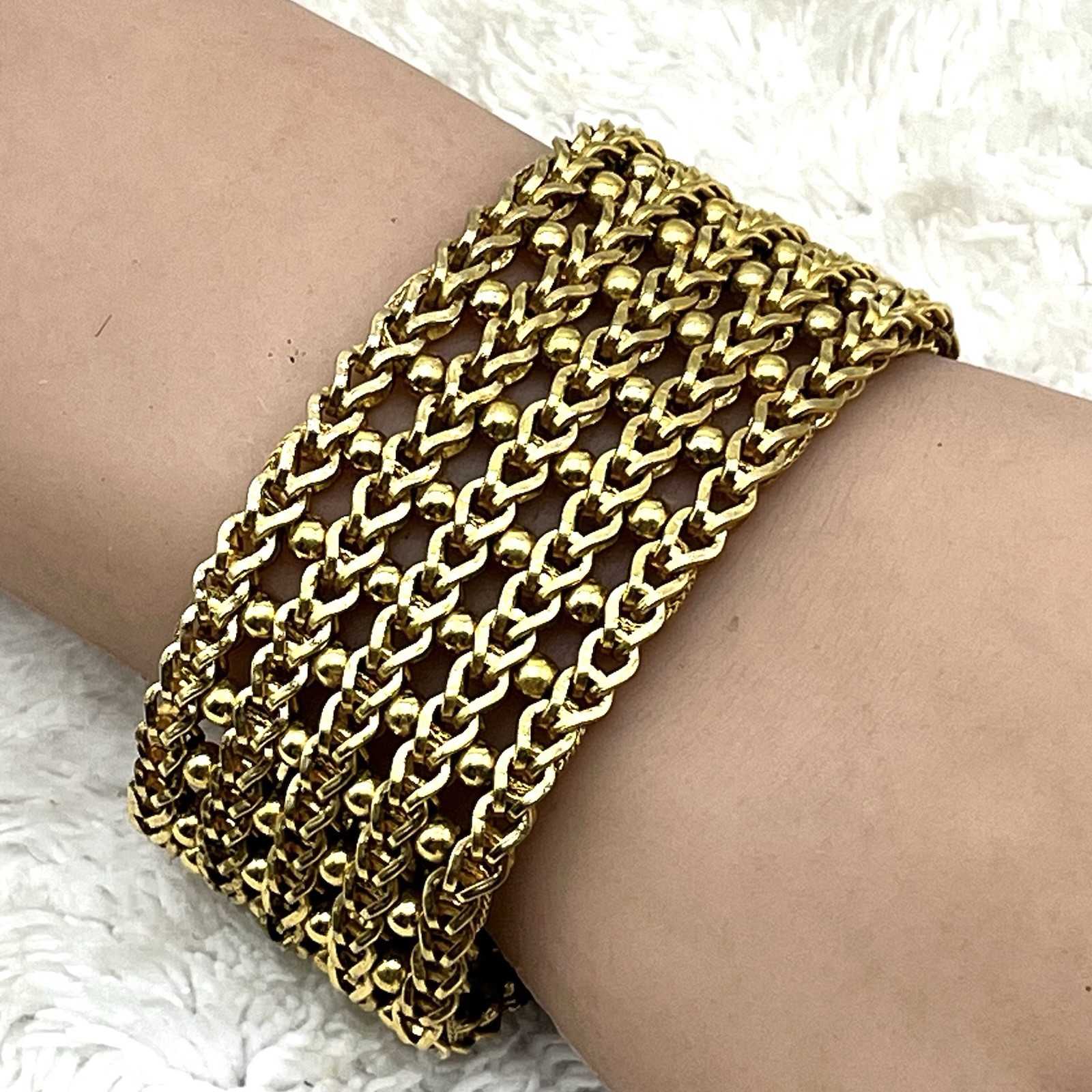 Vintage Grosse Germany Bracelet 1968 Gold Tone Mesh Chunky Wide Fits 7 Vintage Grosse Germany Bracelet 1968 Gold Tone Mesh Chunky Wide Fits 7