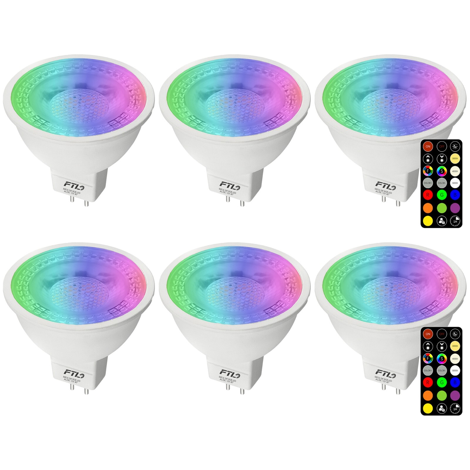 MR16 LED Bulb Color Changing Light Bulbs with Remote Control Dimmable 12V 5W 6PK MR16 LED Bulb Color Changing Light Bulbs with Remote Control Dimmable 12V 5W 6PK