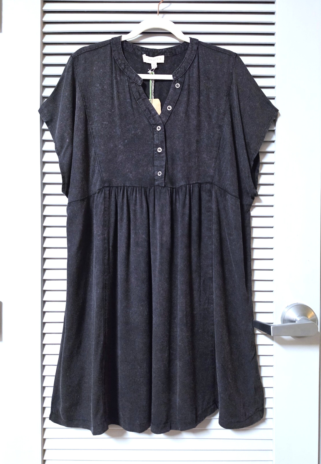 ash acid wash bat wing button pleat dress XL