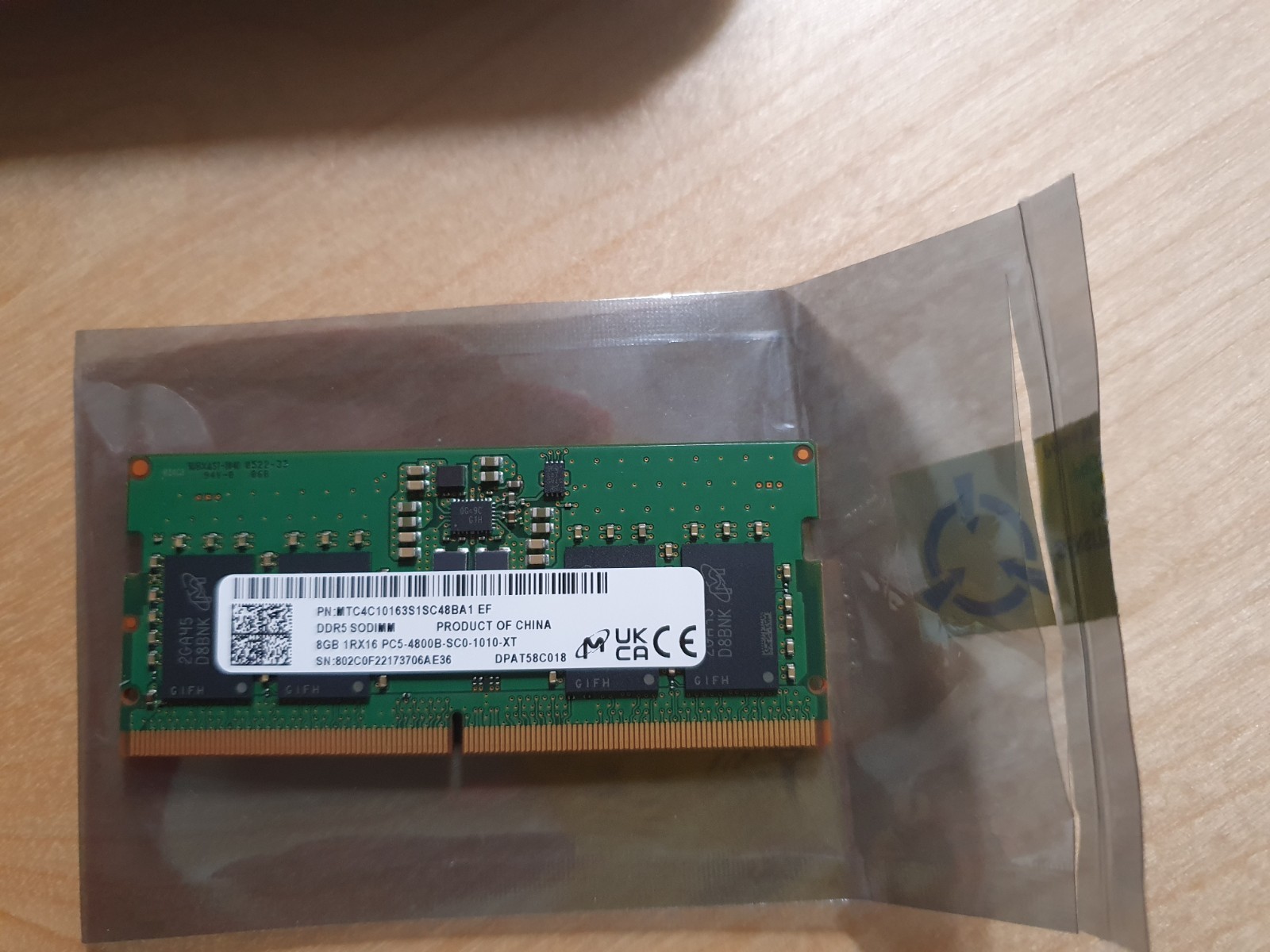 Micron DDR5 SODIMM 8GB (1 x 8GB) PC5 - 4800 SC0-1010-XT