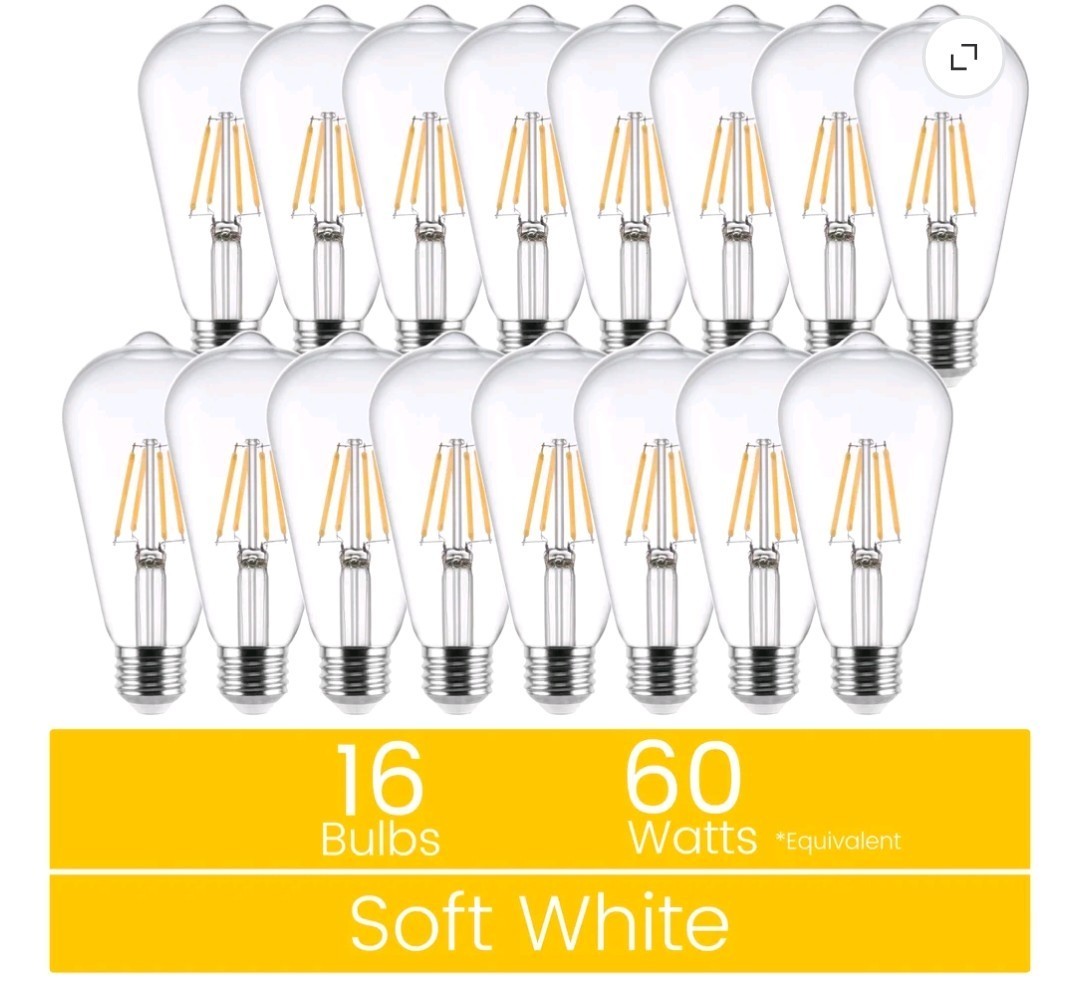[16 Pack] Great Value ST19 Vintage LED Light Bulb, (60W Equivalent), Dimmable