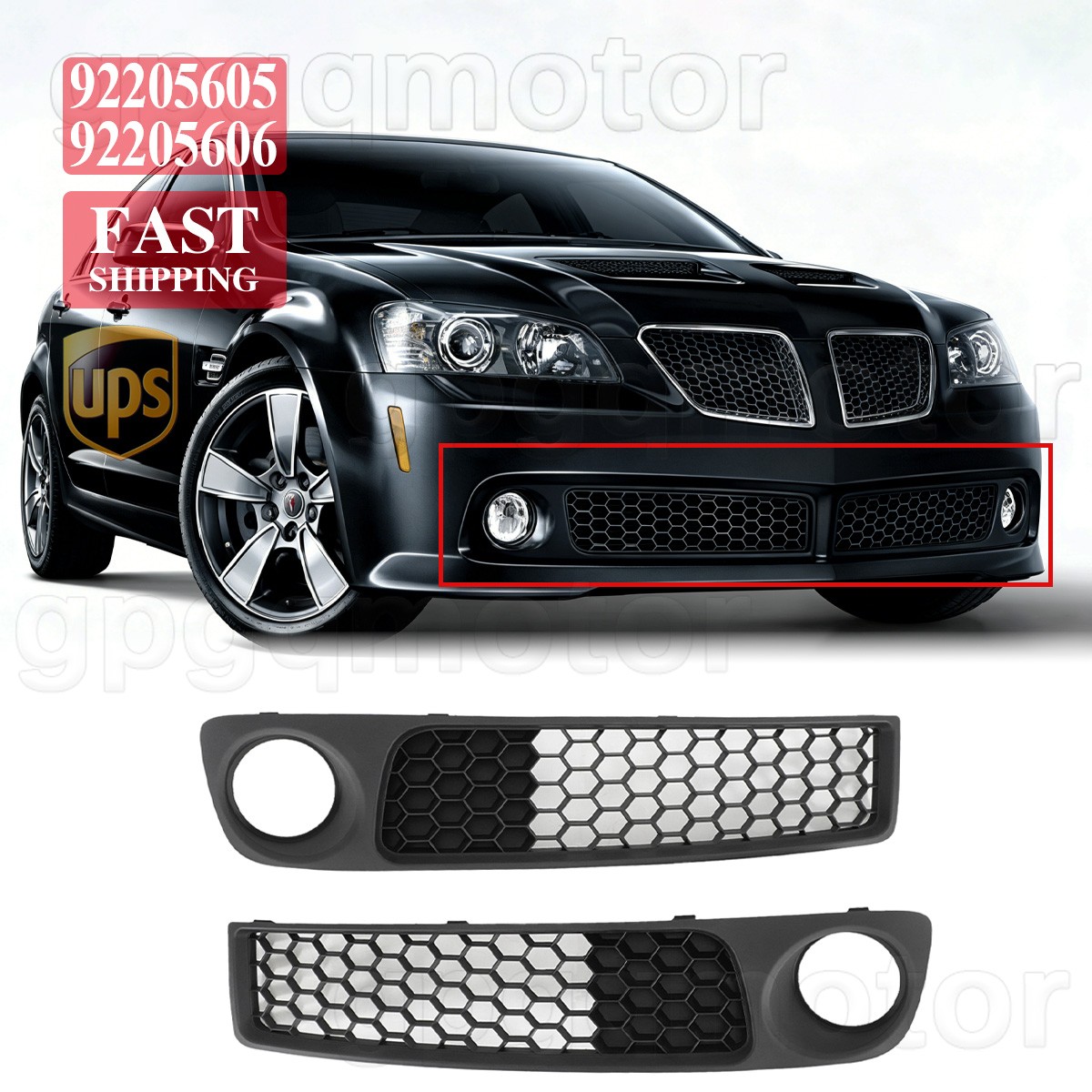 For Pontiac G8 Base GT 2008-2009 Front Lower Bumper Fog Light Covers Grille Pair