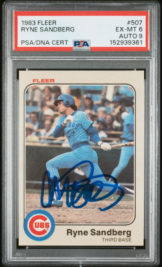 1983 Fleer Ryne Sandberg Signed Baseball Card 507 Certified PSA 6 DNA 9 Auto HOF