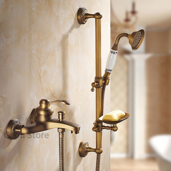 Antique Bath Shower Faucet Set Wall Mount Slide Handheld Spray Soap Dish Tub Tap