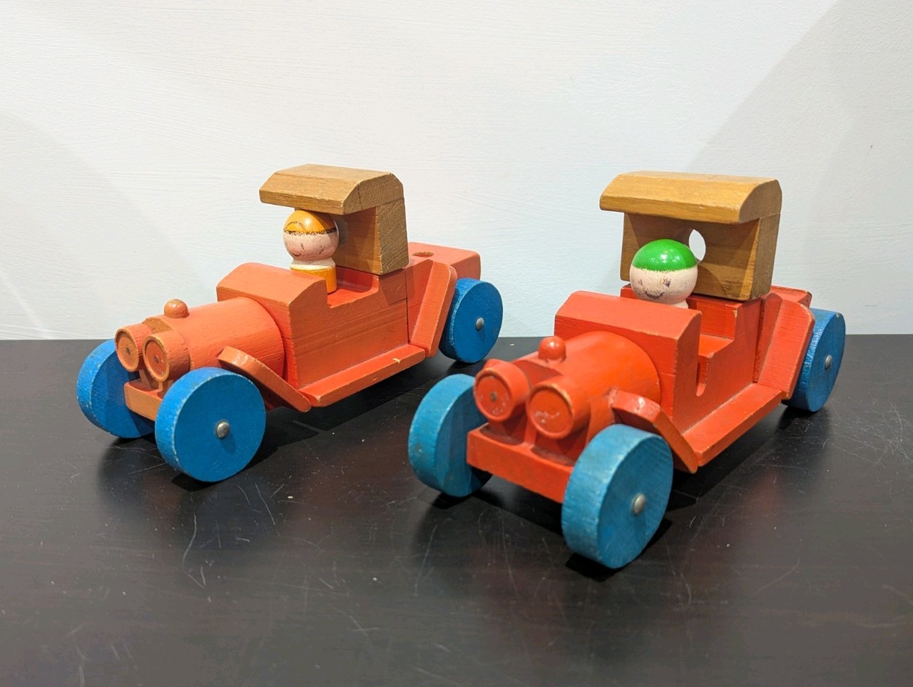 Vintage 1971 Mattel Modular Wooden Vehicles Car Pair & Figures Set