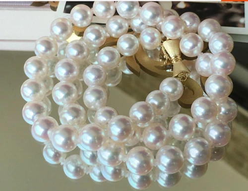 18inch Gorgeous AAAA 9-10mm round NATURAL AKOYA white Round pearl necklace 925S