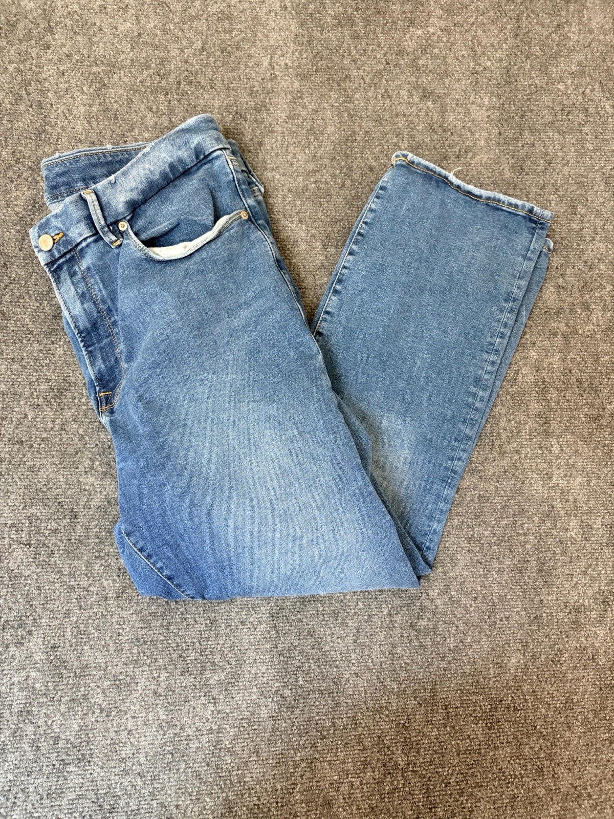 Good American Always Fits Straight High Rise  Blue Stretch Jeans Size 14-18