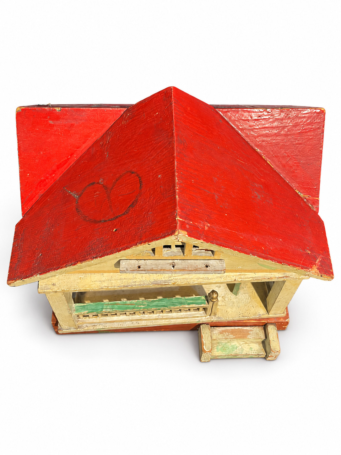 Antique Folk Art Handmade Wood Two Story Dollhouse, c. 1920s–30s