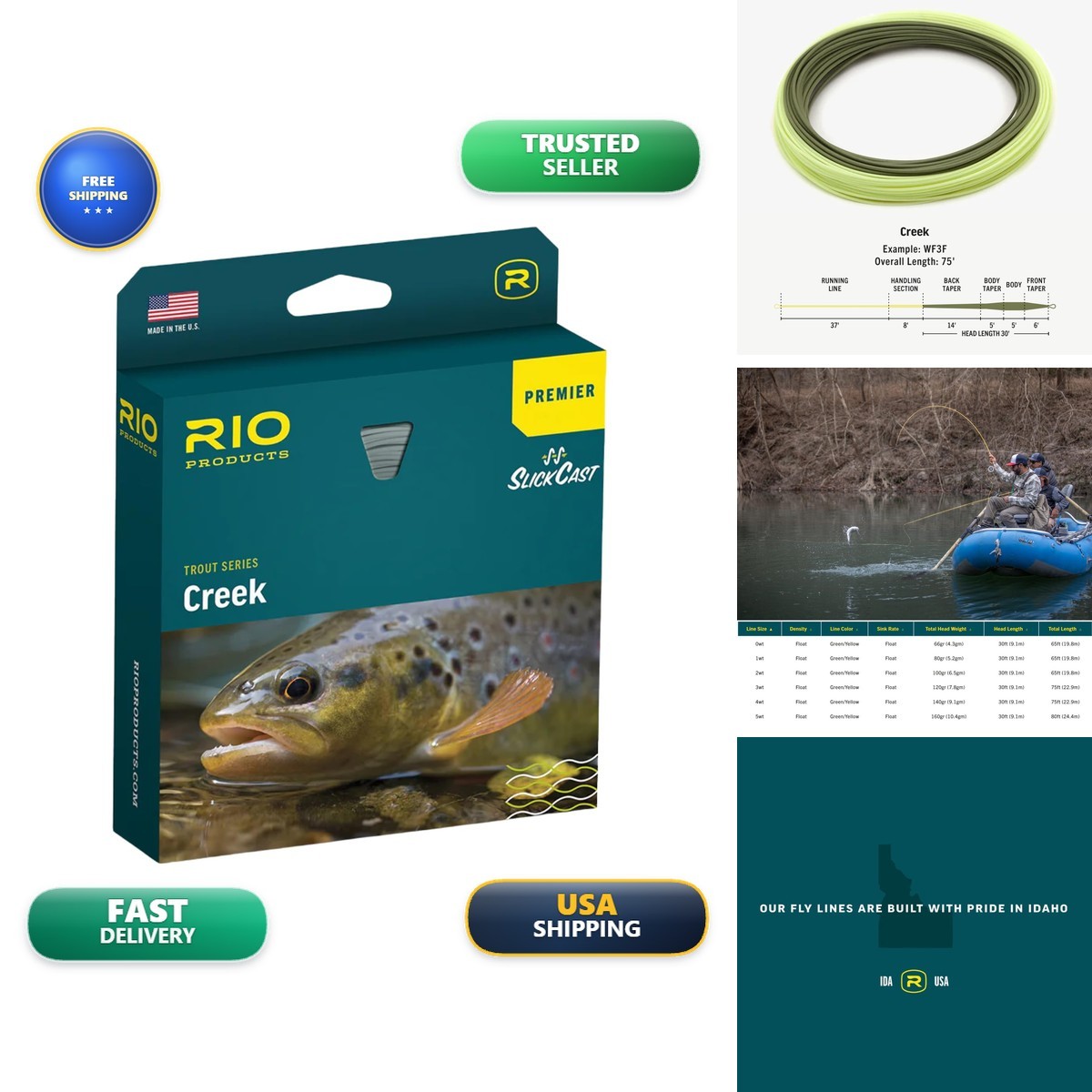 RIO Products Premier Creek Fly Fishing Line Green/Yellow 65ft WF1F