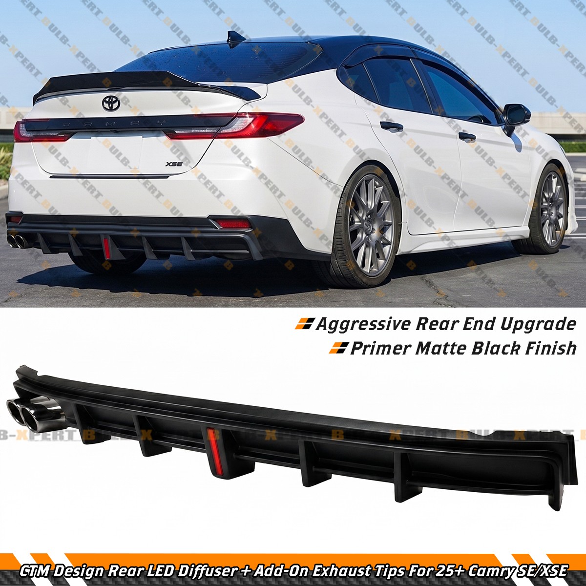 For 2025-26 Toyota Camry SE XSE CTM Matte Black LED Rear Diffuser + Exhaust Tips