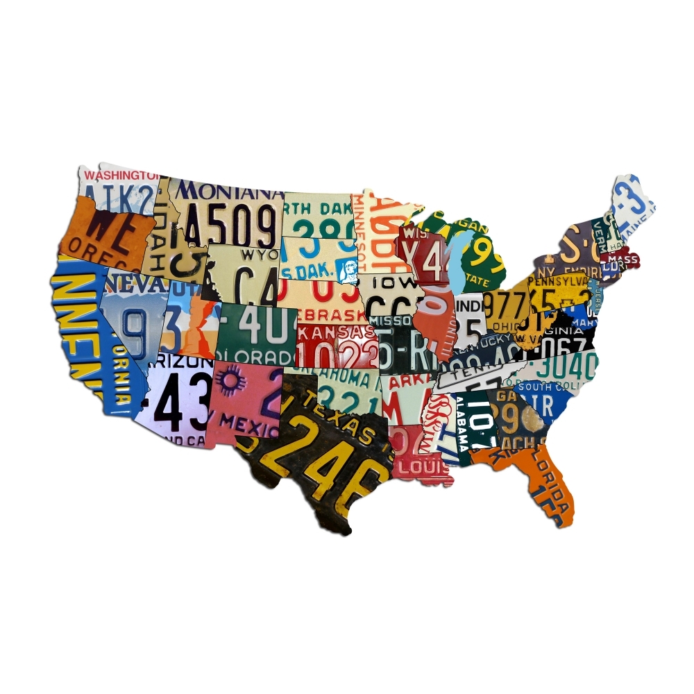 Plasma Cut Aluminum USA License Plate Map (35\