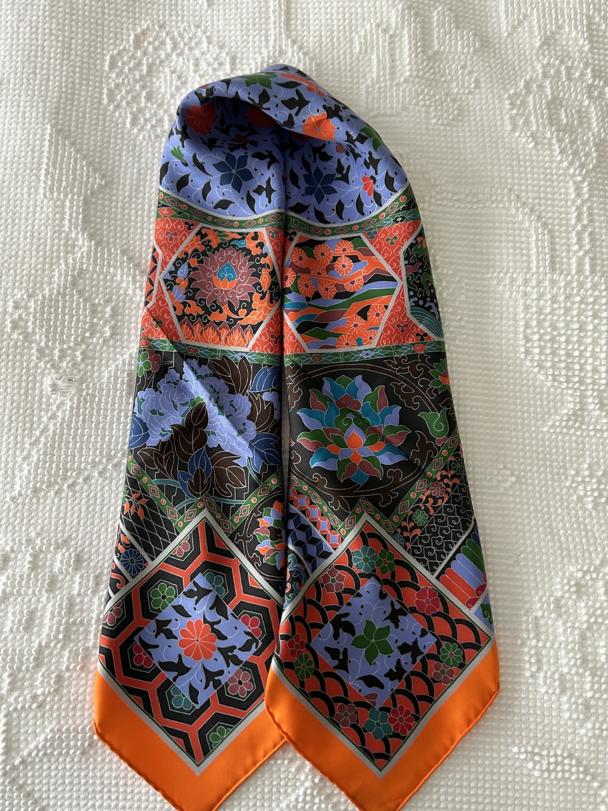 Hermes 90 cm 35 in square Silk Scarf Collections Imperiales Orange, Vert, Parme