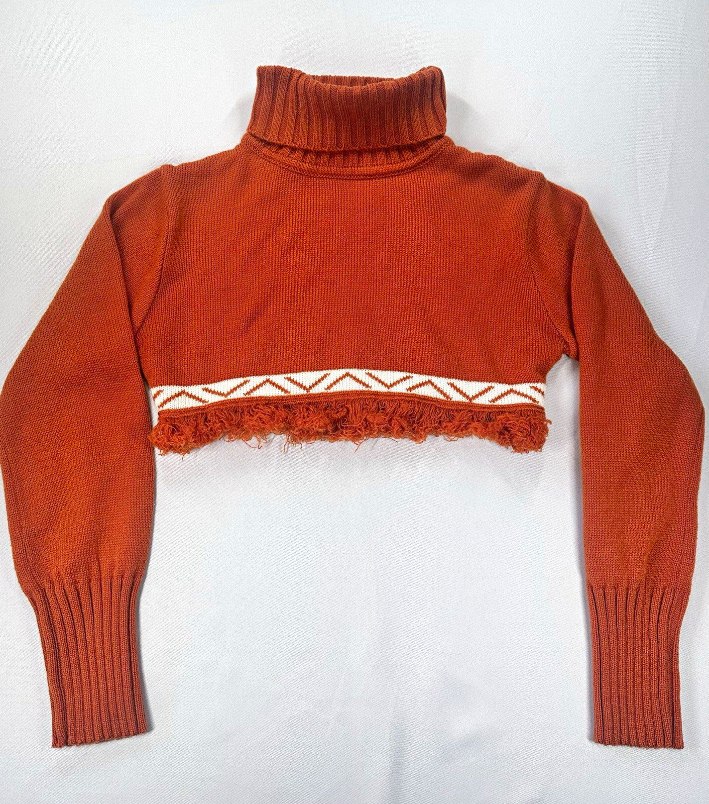 VTG Y2K Cropped Turtleneck Sweater Womens XS Orange Boho C&A