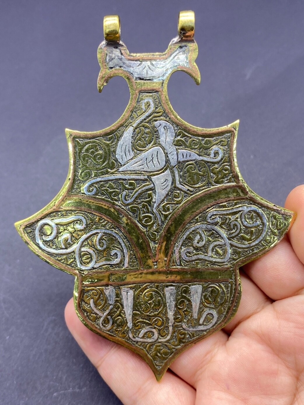 Beautiful Old Islamic Brass Pendent With Sliver And Islamic Writing