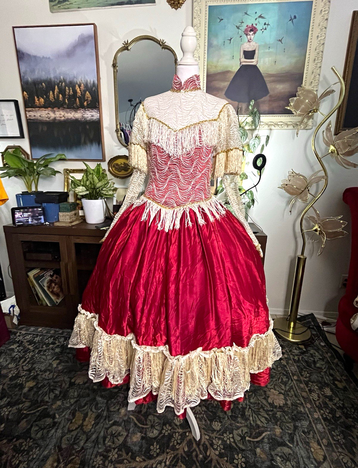 Vintage 70s 80s Kountry Klassics Western Square Dance Dress Red Satin Fringe