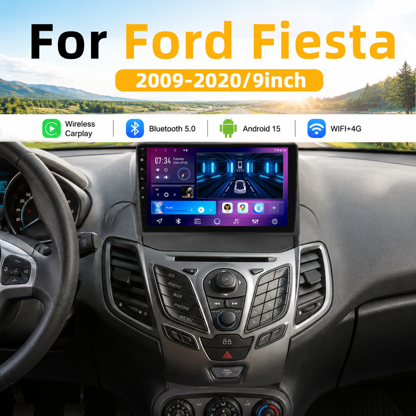 For Ford Fiesta 9\'\' Apple Carplay 2009-2016 Android 14 Car Stereo Radio GPS NAVI For Ford Fiesta 9\'\' Apple Carplay 2009-2016 Android 14 Car Stereo Radio GPS NAVI