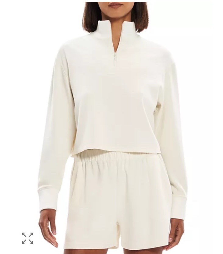 NWT Theory Crop Half Zip Sweatshirt Sz S Ivory Double Knit Lt N0626503 $295