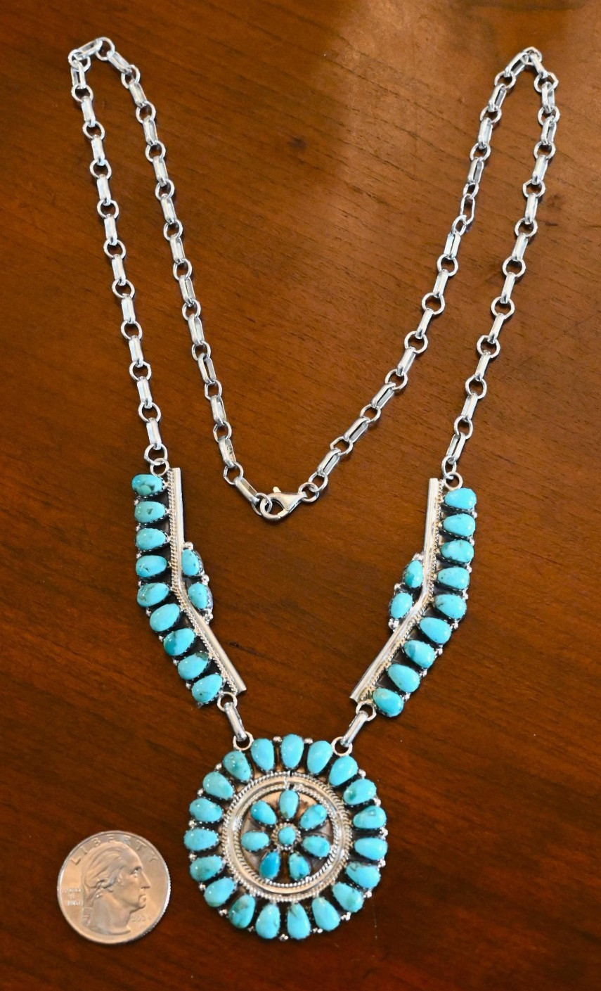 New Navajo Blue Turquoise & Sterling Silver Necklace by Davin Benally 34 grams New Navajo Blue Turquoise & Sterling Silver Necklace by Davin Benally 34 grams