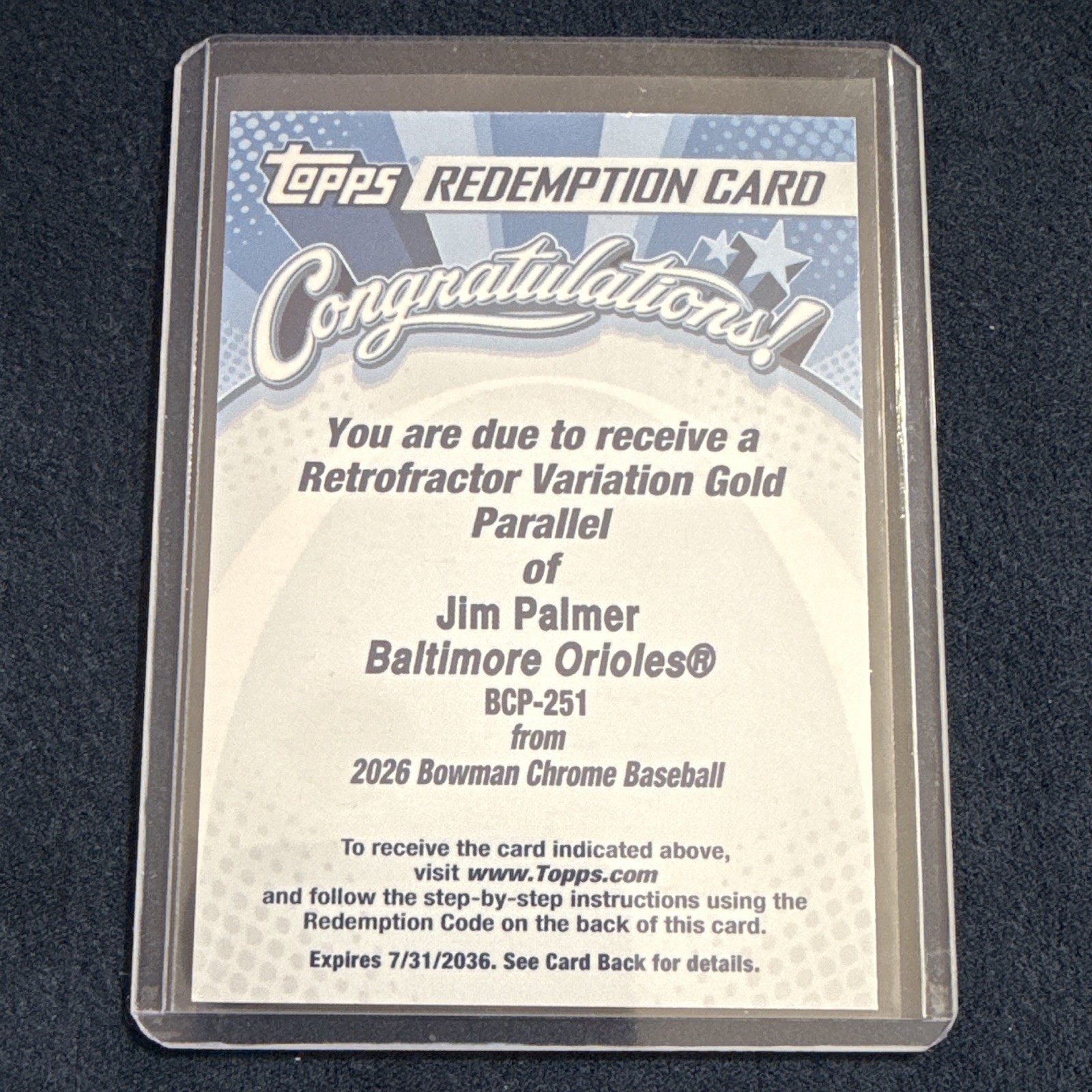 Topps 2026 Bowman Chrome Jim Palmer Orioles BCP-251 Retrofractor Gold RD
