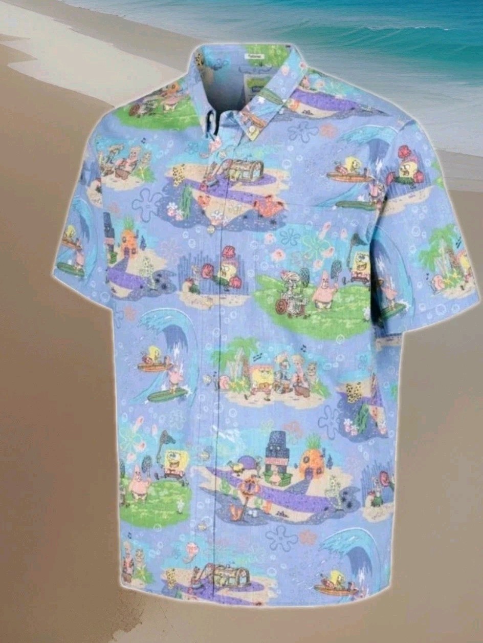 Reyn Spooner SpongeBob Squarepants Aloha Hawaiian Shirt Blue New With Tags