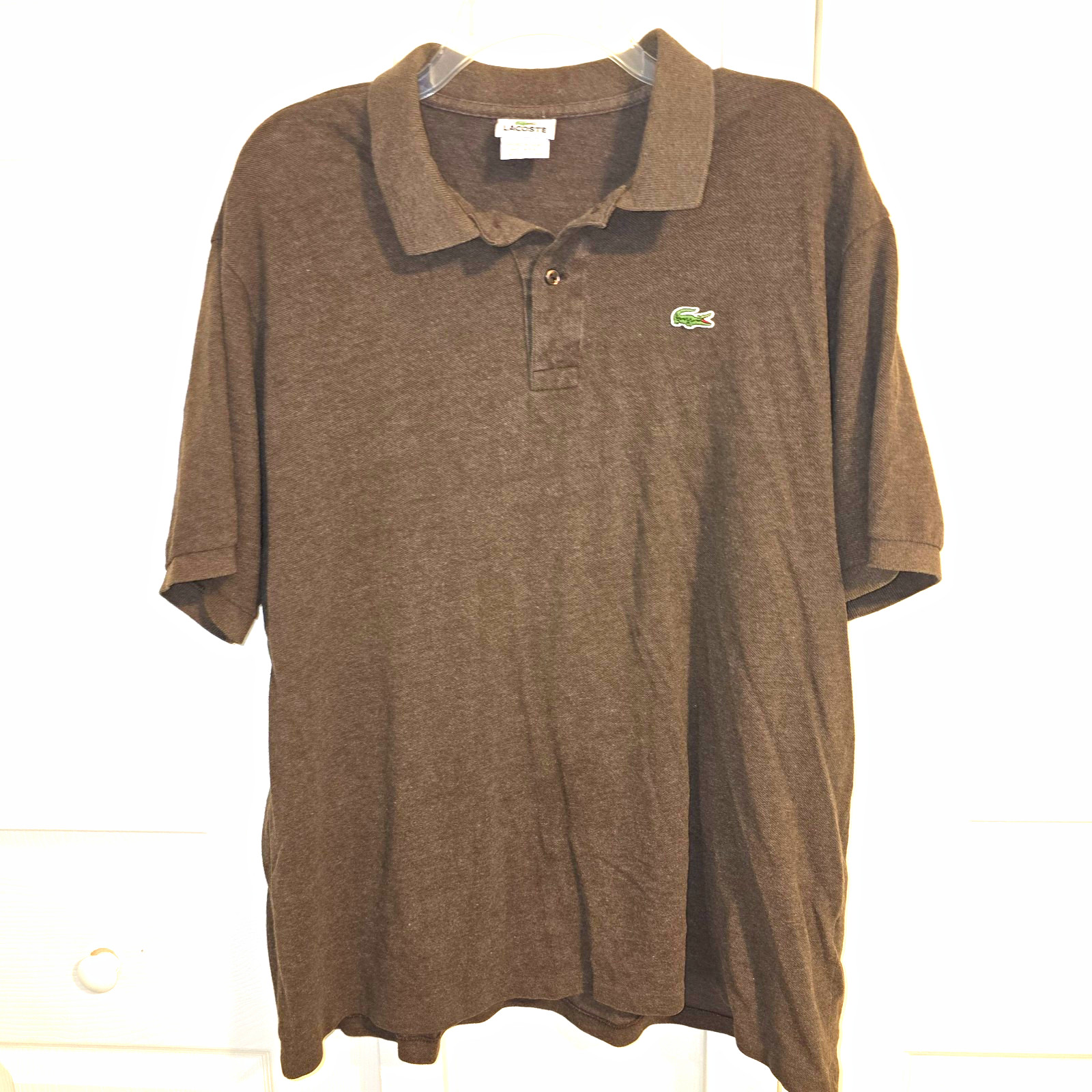 Lacoste Men\'s Brown Solid Short Sleeve Collared Knit Cotton Polo Shirt Logo Lacoste Men\'s Brown Solid Short Sleeve Collared Knit Cotton Polo Shirt Logo