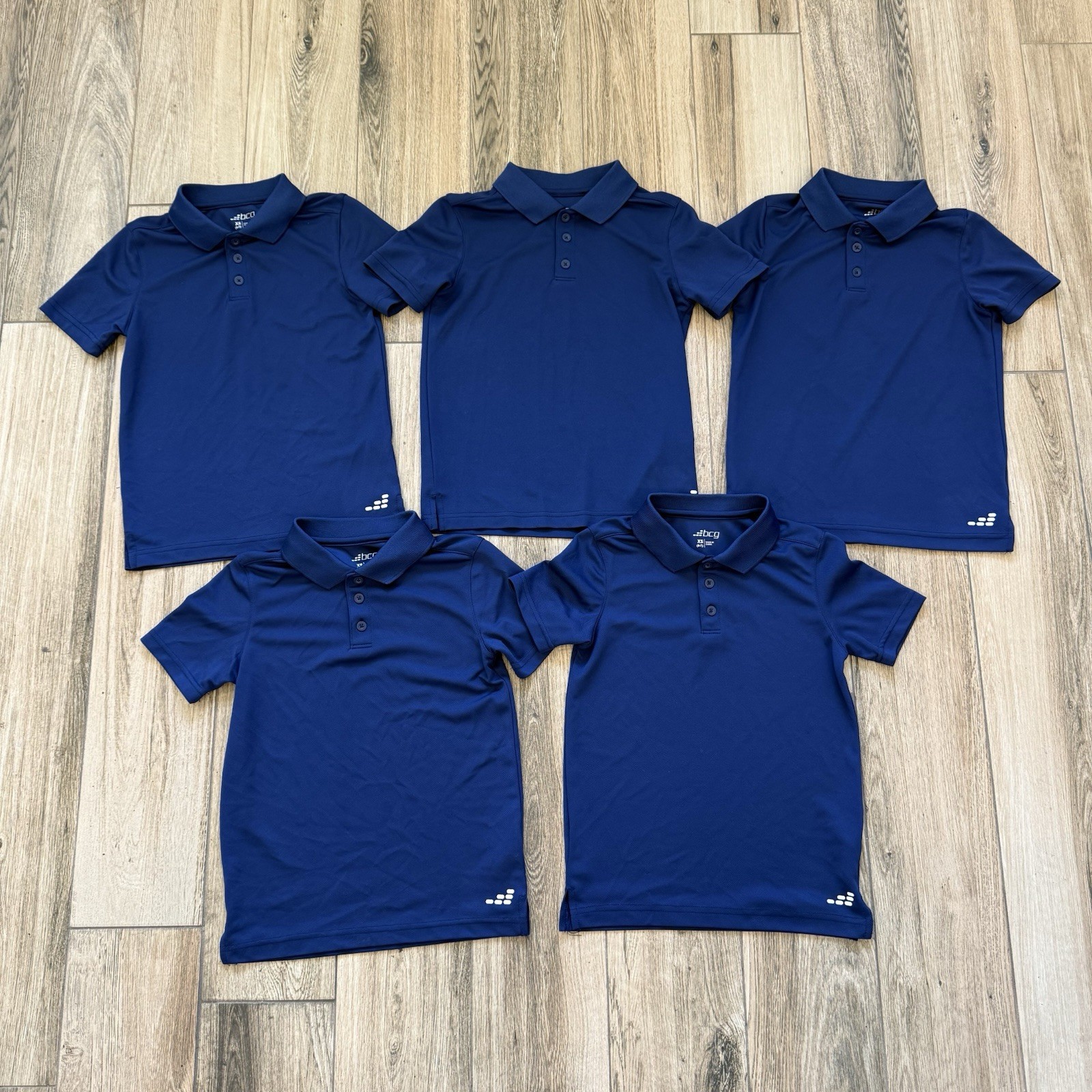 Boys School Uniform BCG Navy Blue Training/Active Polo Shirt Lot Of 5 - XS/6-7