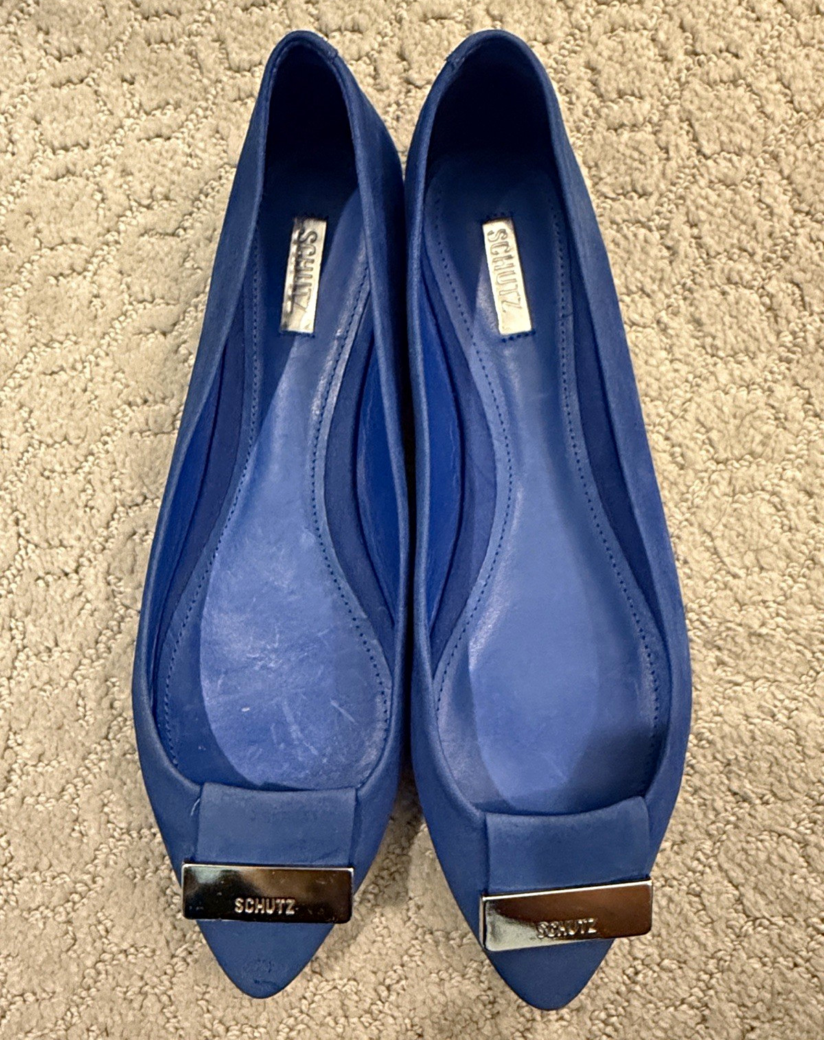 Schutz Women\'s Blue Pointed Toe Ballet Flats Slip-On Logo EU 38 Schutz Women\'s Blue Pointed Toe Ballet Flats Slip-On Logo EU 38