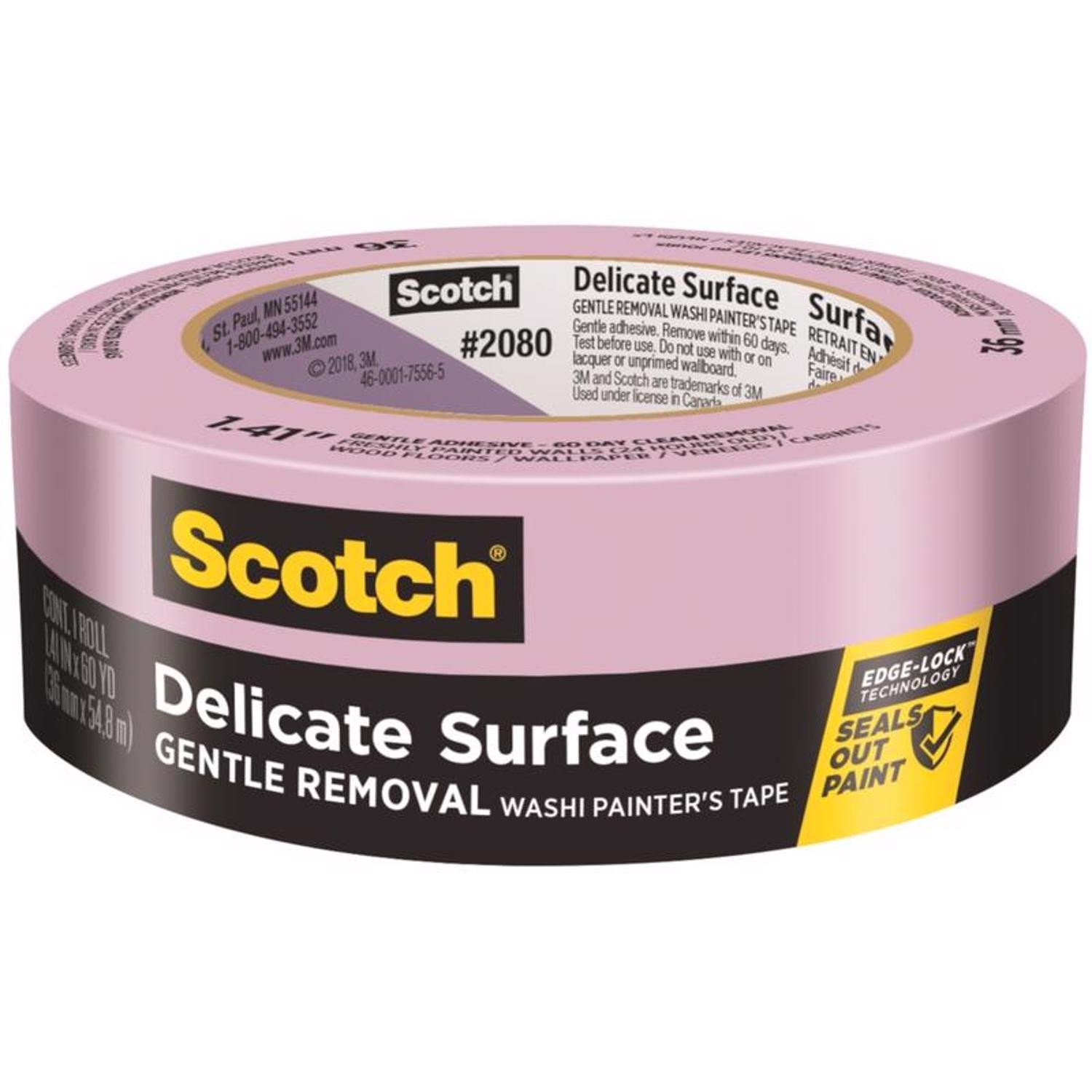 Scotch 2080-36NC Pink Delicate Surface Painters Tape 1.41 W in. x 60 L yd.