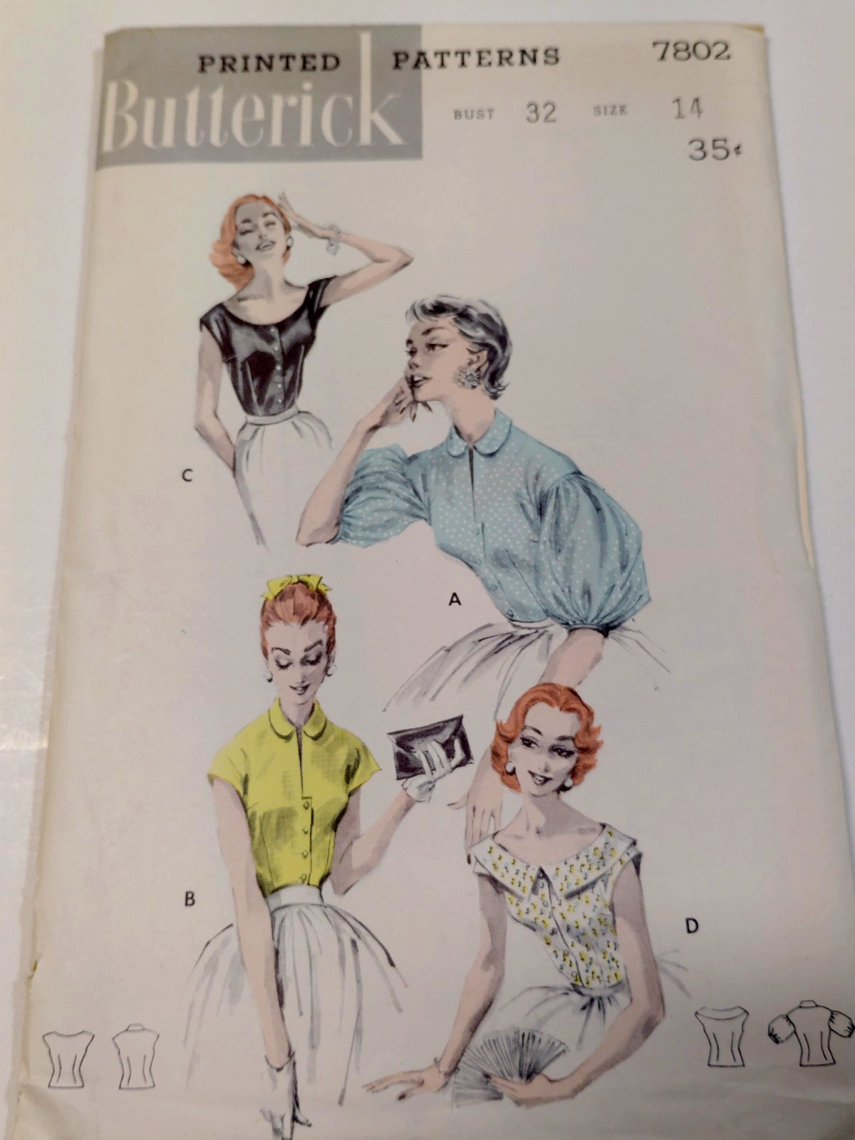 Butterick 7802 Shirt Blouse Top Sewing Pattern Ladies 14 VTG 50\'s UC Puff Scoop Butterick 7802 Shirt Blouse Top Sewing Pattern Ladies 14 VTG 50\'s UC Puff Scoop