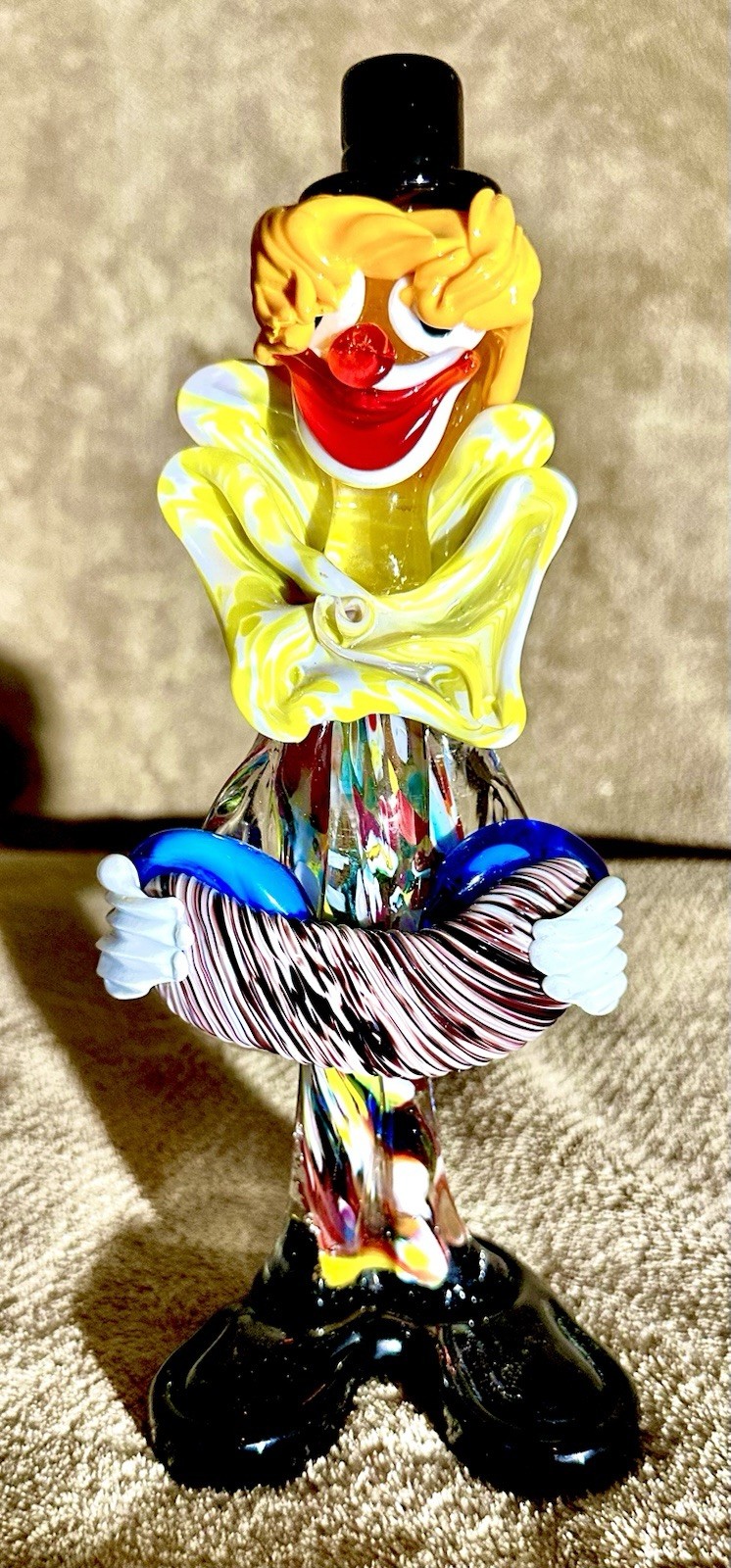 VTG Italian Murano Hand Blown 9.5 Inch Glass Clown Playing Accordion Rare￼