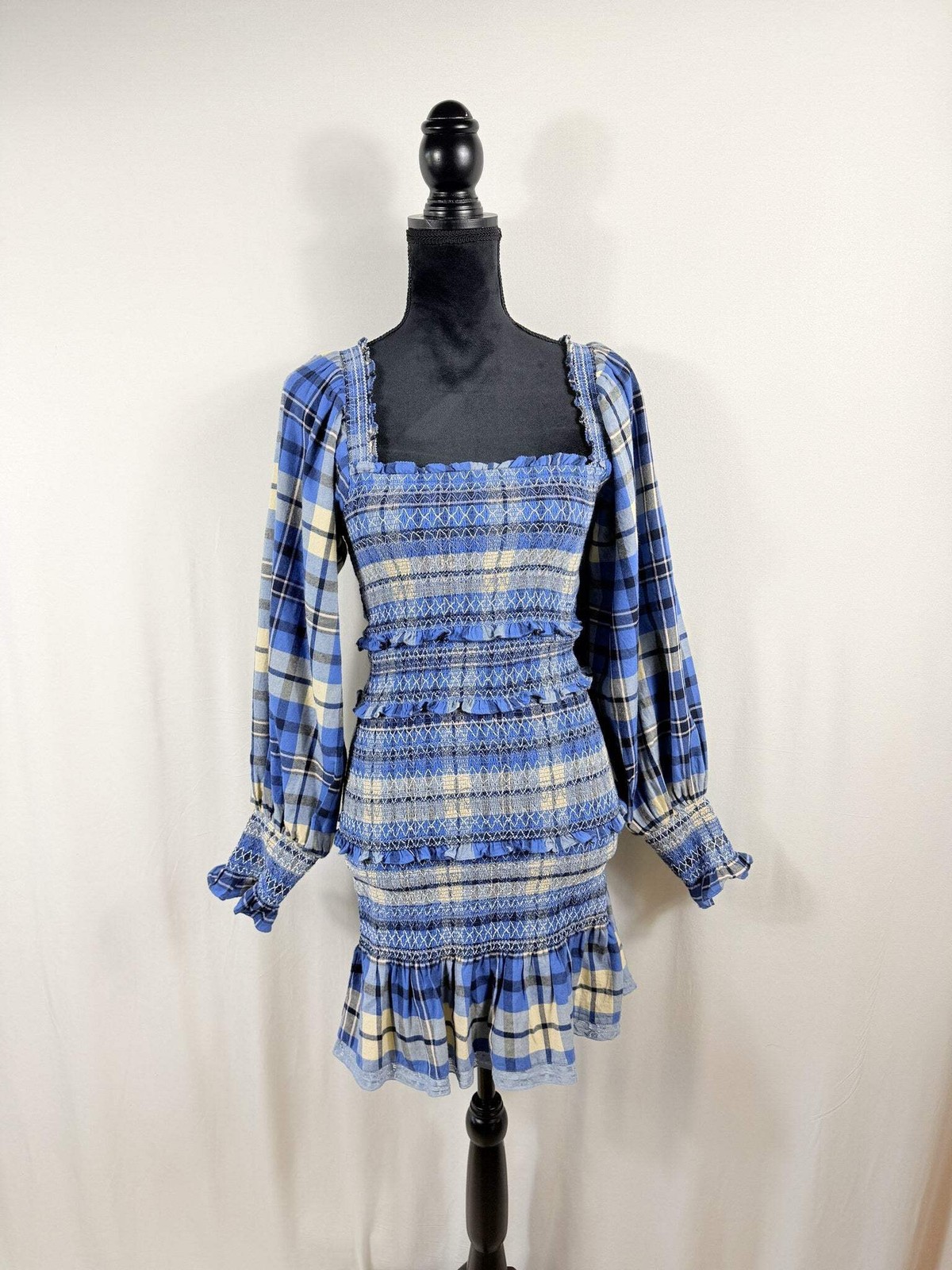 LoveShackFancy Plaid Print Mini Dress – Blue