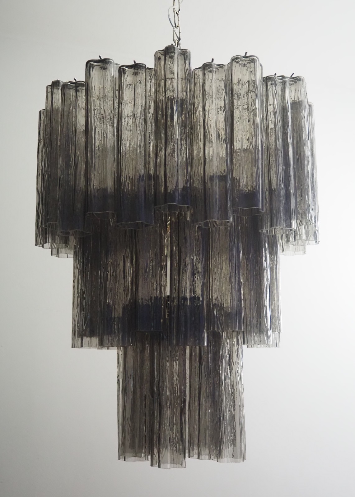 Large three-Tier Venini Murano Glass Tube Chandelier - 48 smoked glasses