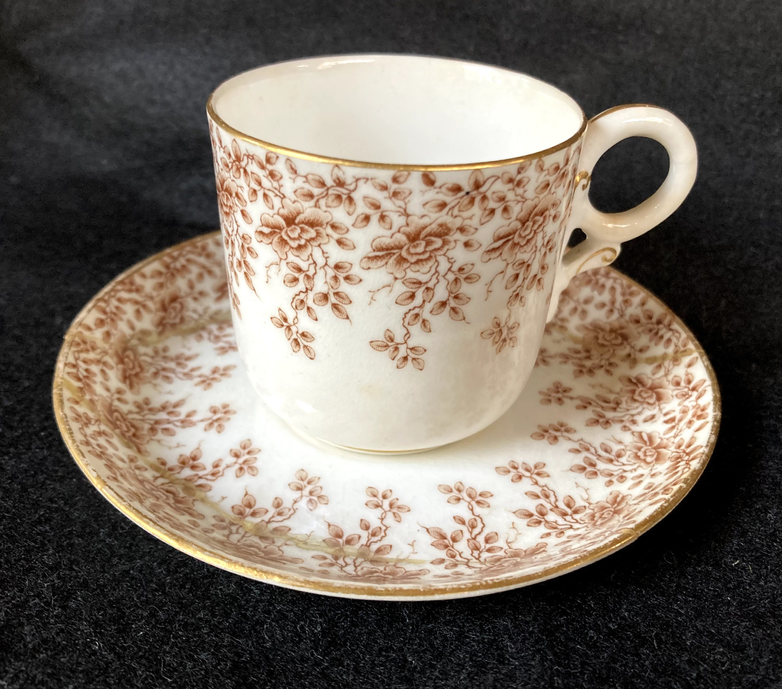 Royal Worcester Demitasse Tea Cup Brown Floral Gold Trim Bone China No 164673