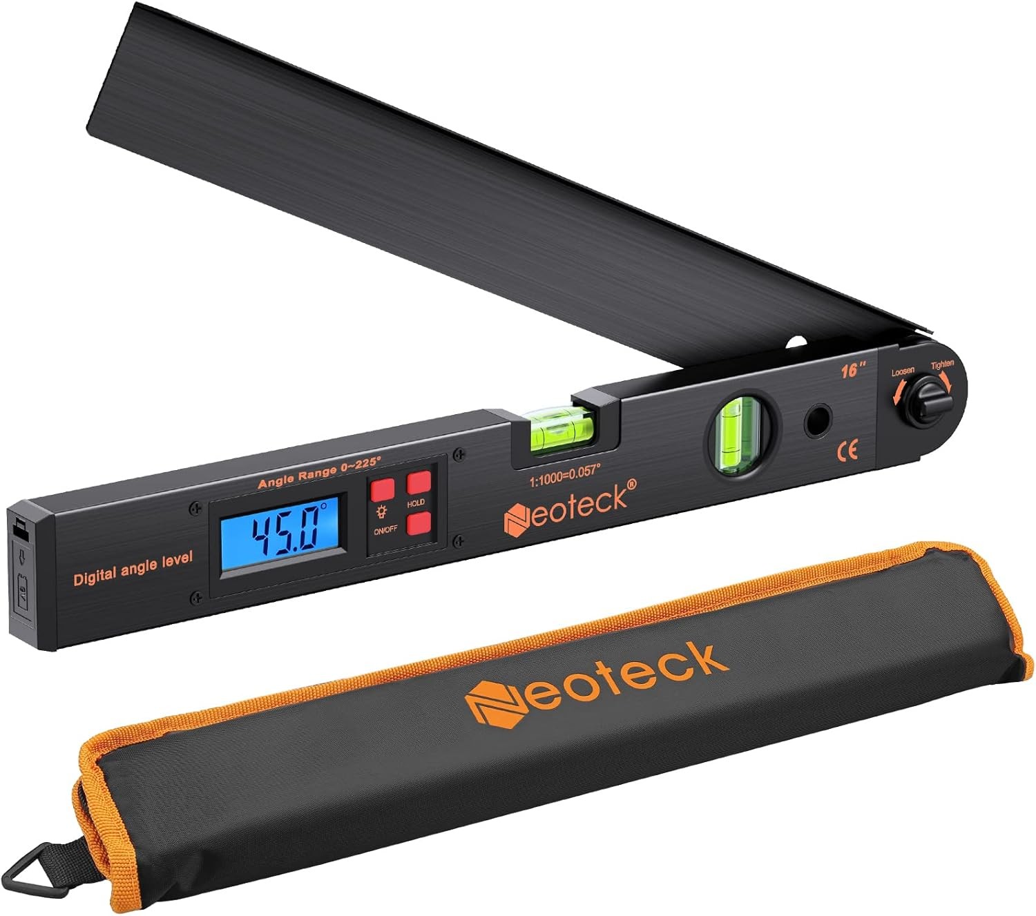 Neoteck Aluminum Digital Angle Finder Protractor 225° 16 Inch Backlit LCD DIGIT Neoteck Aluminum Digital Angle Finder Protractor 225° 16 Inch Backlit LCD DIGIT