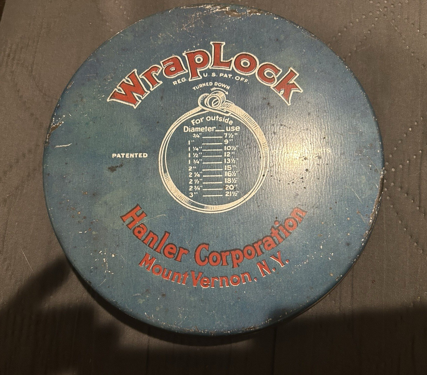 Hanler Corporation WrapLock Blue Gold Silver Advertising Tin Hanler Corporation WrapLock Blue Gold Silver Advertising Tin
