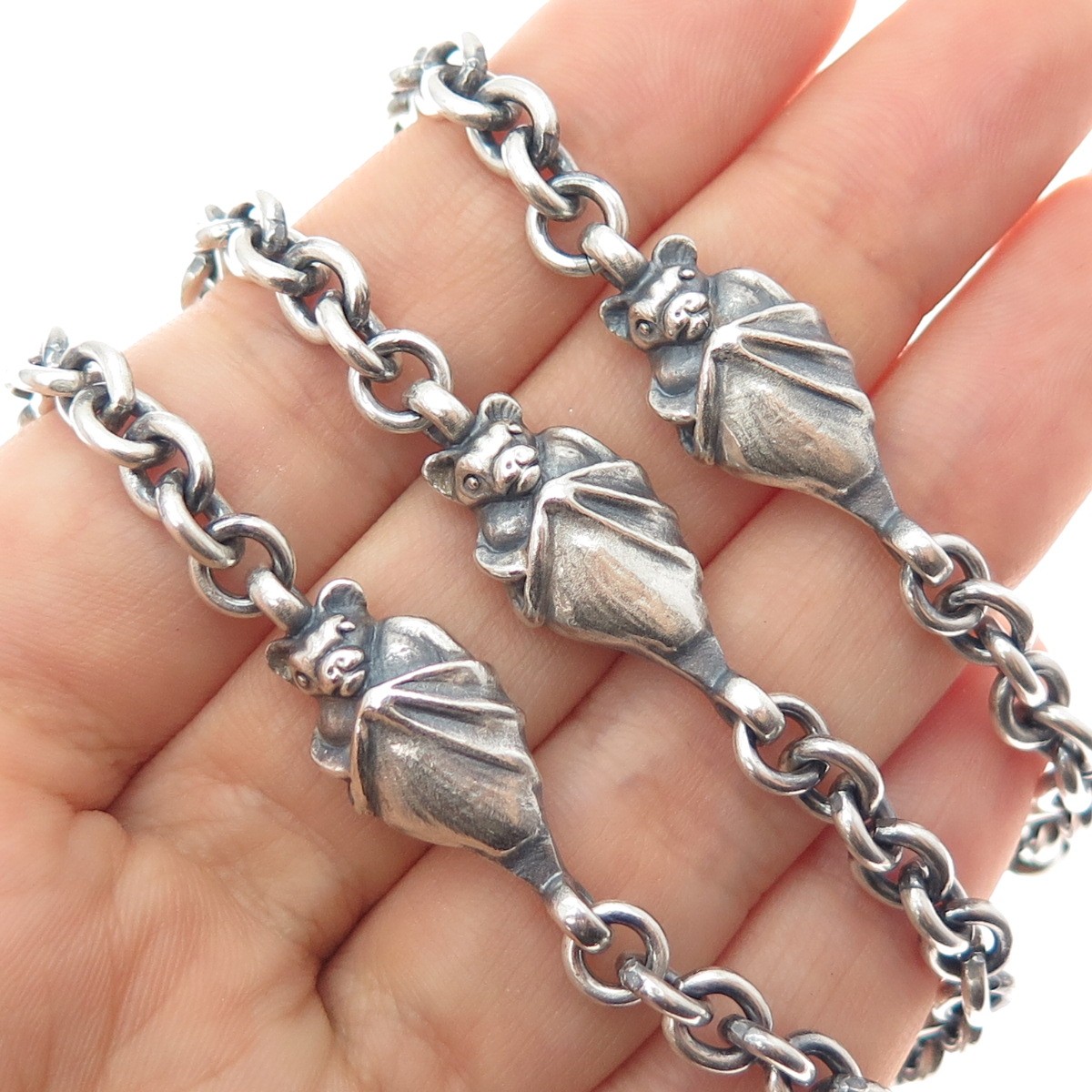 Theo Fennell 925 Sterling Silver Vintage London Bat Oxidized Chain Necklace 40\ Theo Fennell 925 Sterling Silver Vintage London Bat Oxidized Chain Necklace 40\