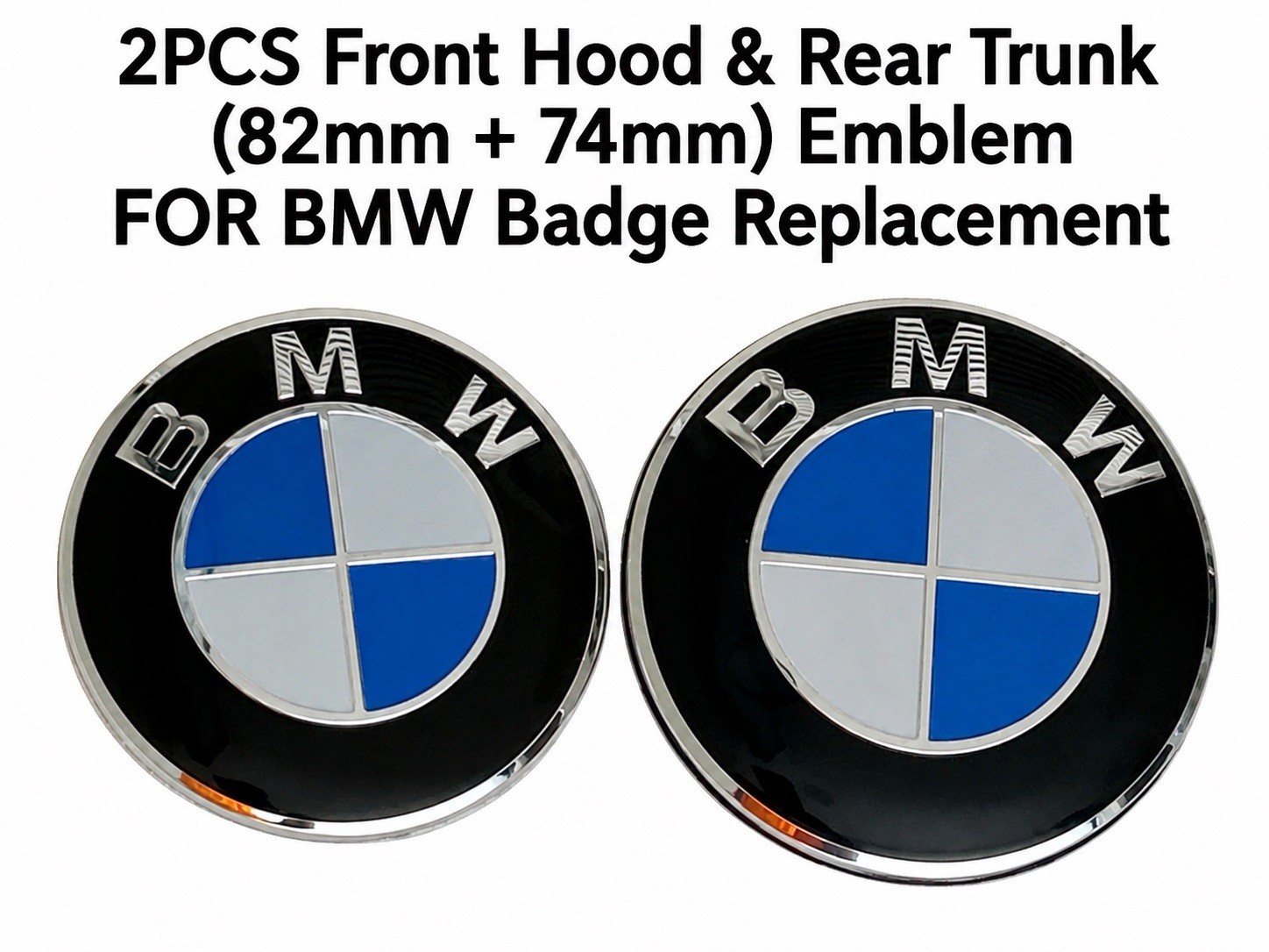 2PCS Front Hood & Rear Trunk 82mm/74mm Emblem BMW Badge Replacement