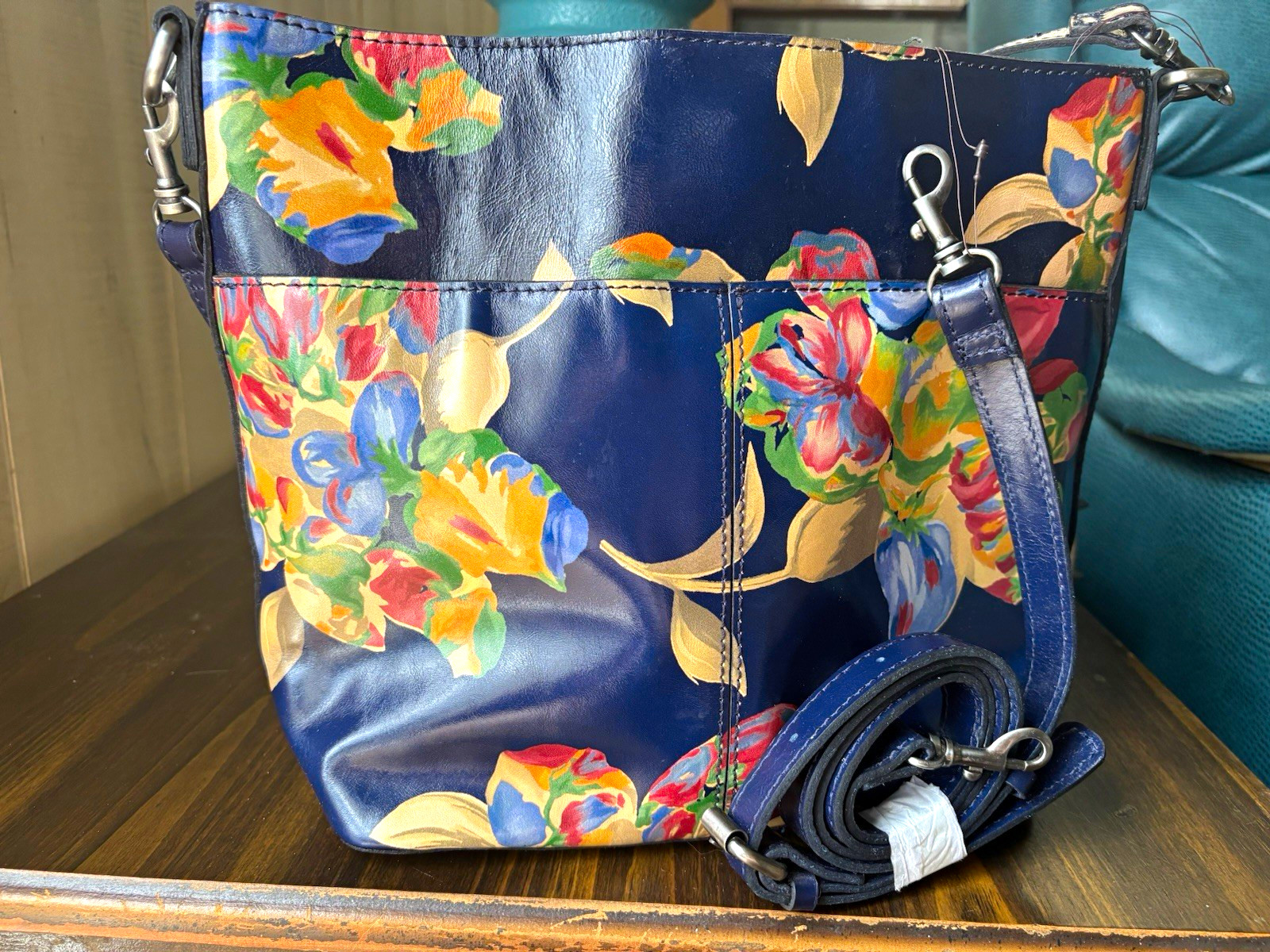 Patricia Nash Le Fleur Blue Multicolor Floral Crossbody, Detachable Strap