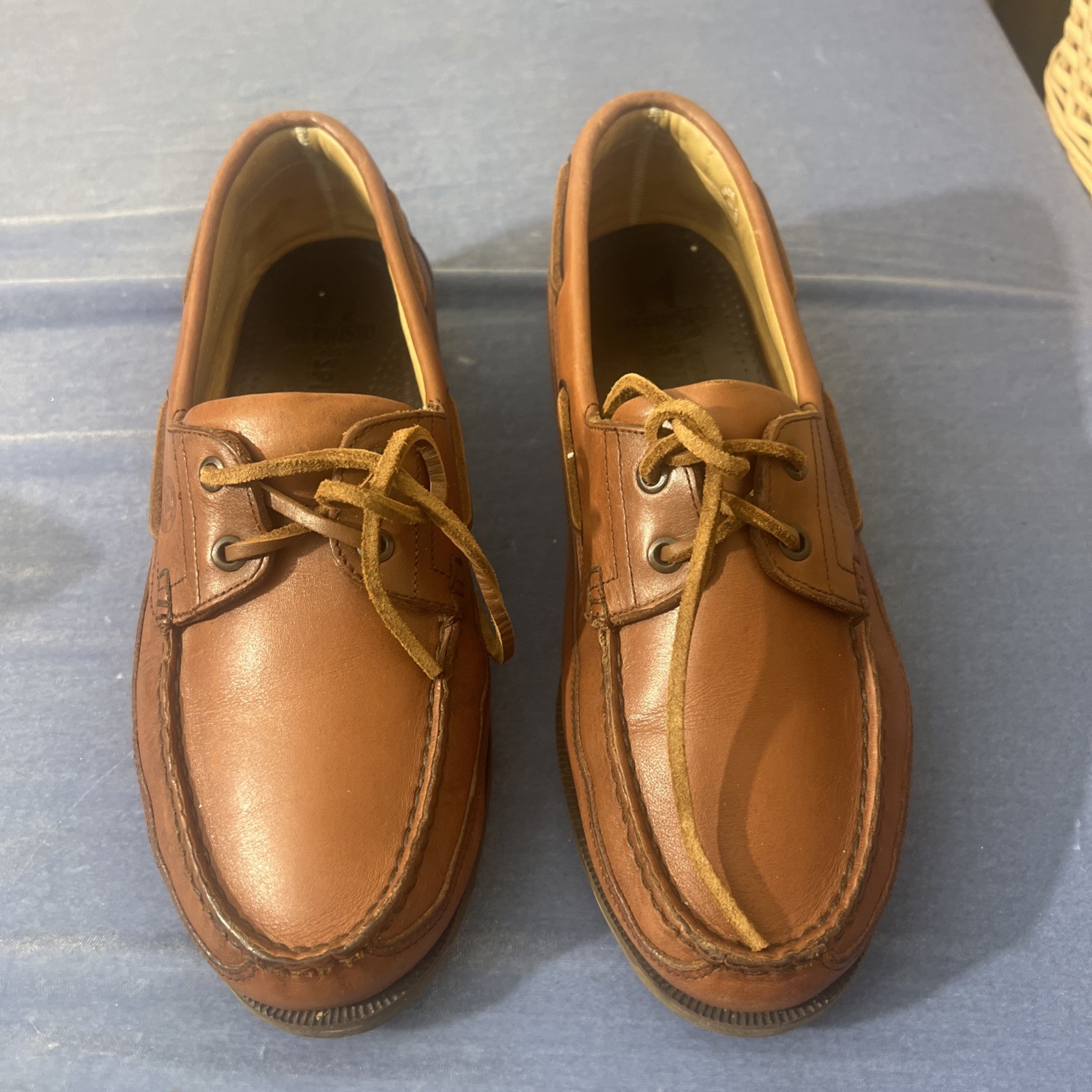 Mephisto Men’s US 10 Brown Leather Boat Shoes Moc Toe Lace Up Deck Shoes