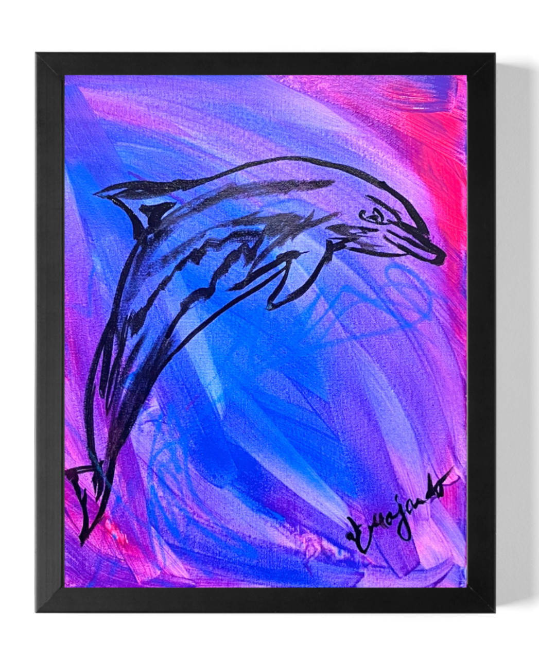 Guajardo Art Original 14x11 Expressionist Graffiti Dolphin Canvas Home Decor
